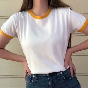 American Apparel white and yellow ringer tee
